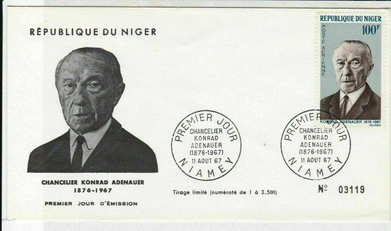 Rep.Niger 1967 Chancellor Konrad Adenauer Double Cancels+Stamp FDC Cover Rf29047