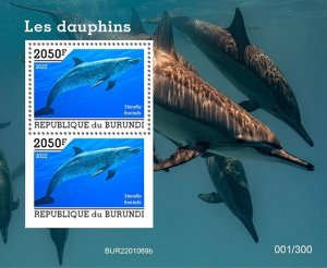 BURUNDI - 2022 - Dolphins - Perf 2v Souv Sheet - Mint Never Hinged