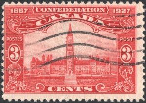 Canada SC#143 3¢ Parliament Buildings, Ottawa (1927) Used