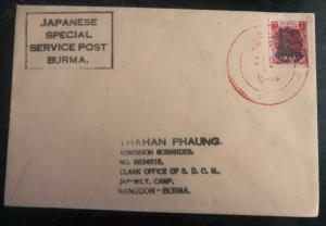 1940s Japan Occupation Special Service Post Office In Bruma Cover Domestic Used