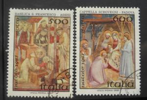 Italy, Scott # 1722-23 Used, Giotto, Paintings, 1987