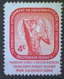 United Nations, Scott #73, used(o), 1959,  coil, Rodin's 'Age of Br...