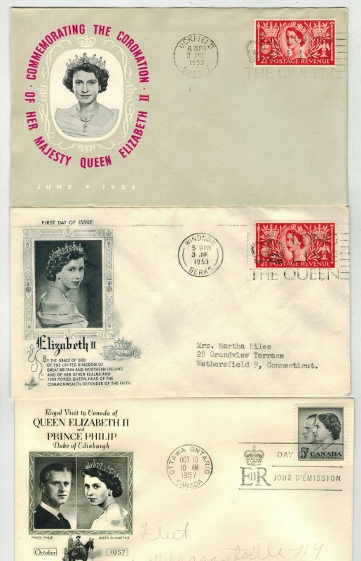 1953 ENGLAND CORONATION QUEEN ELIZABETH 2 SET OF 3 Cachets + Canada