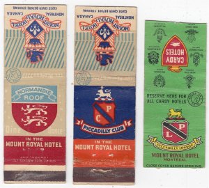 Canada Revenue 1/5¢ Excise Tax Matchbooks MOUNT ROYAL HOTEL Montreal, Lot of 3