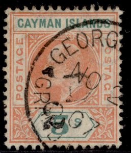 CAYMAN ISLANDS EDVII SG18, ½d on 5s salmon & green VERY FINE USED. Cat £475. CDS