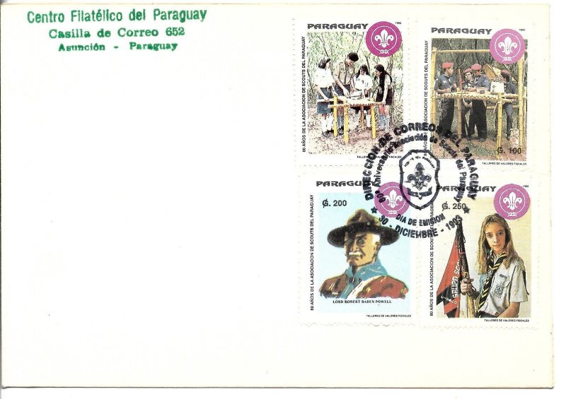 PARAGUAY 1993 80 YEARS OF SCOUTS ASSOCIATION BOY SCOUTS SCOUTING COVER FDC