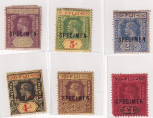 Fiji 1910s SPECIMEN Set (6) – KG V, Mixed Values, 1 Red Overprint, MH