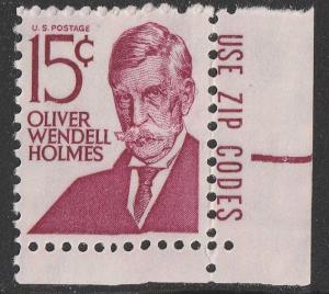US 1288 Oliver Wendell Holmes 15c zip single LR MNH 1968