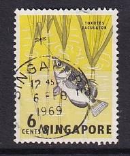 Singapore   #56  used   1962  Malayan fish   6c archerfish