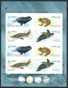 Canada #2233b 52¢ Endangered Species (2007). Pane of 8. Four designs. MNH