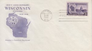 1948 Wisconsin Statehood Grimsland Cachet  (Scott 957 UA FDC