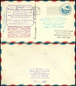 10/7/29 Milwaukee, AMERICAN FLYING MAIL ASSOC., Postponed Event Cachet, H MEISEL