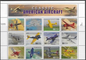 US #3182a-l  MNH  with Header.  Classic American Aircraft.  Great stamps.