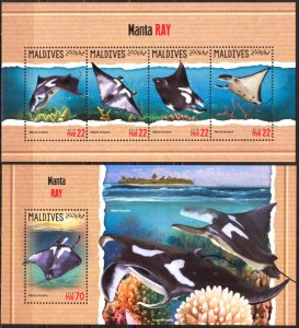 Maldive Islands 2018 Marine Life Fishes Manta Ray sheet MNH