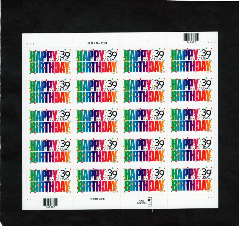 4079 Happy Birthday, MNH sheet/20 (#V1111)