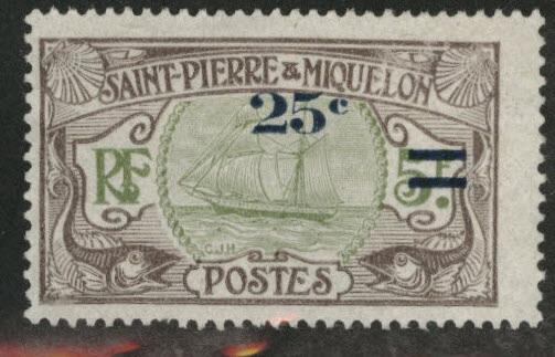 St. Pierre & Miquelon Scott 123 MH*  surcharged
