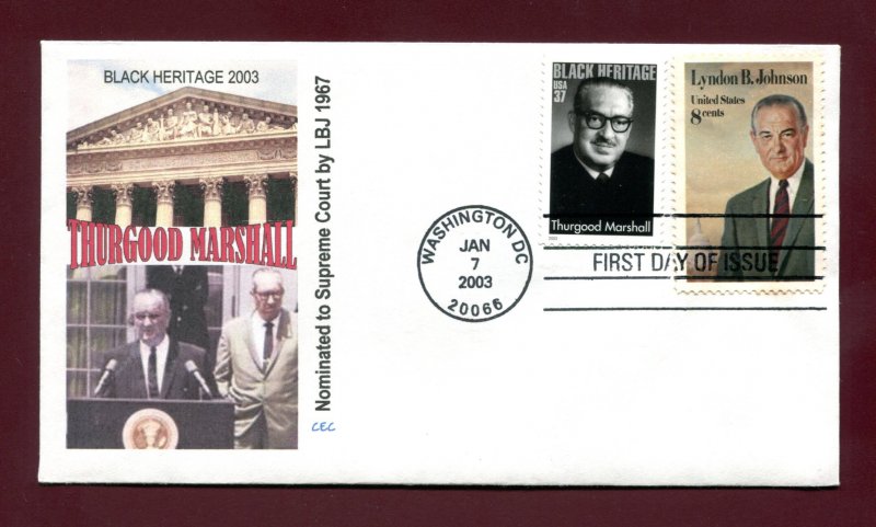 Sc. 3746 Thurgood Marshall FDC - Cuv Evanson Cachets  