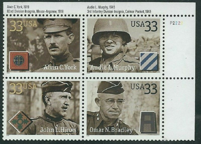 ALLY'S STAMPS US Plate Block Scott #3393-6 33c Distinguished Soldiers [4]MNH STK