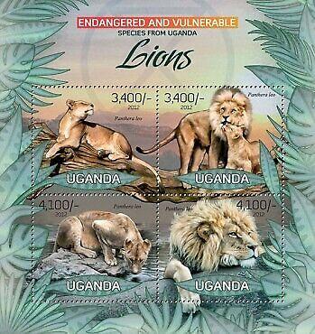 Uganda - Endangered Species - Lions - 4 Stamp  Sheet - 21D-039