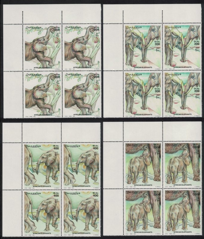 Somalia African Elephant Corner Blocks of 4 2000 MNH MI#855-858