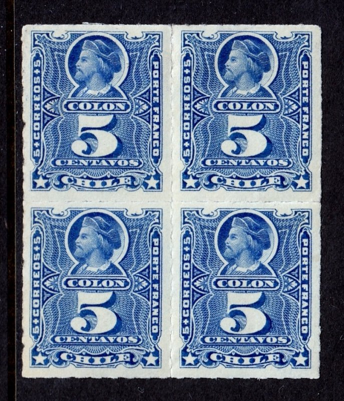Chile - Scott #28 - Blk/4 - MH/MNH - Gum bend on 2 right stamps - SCV $7.60
