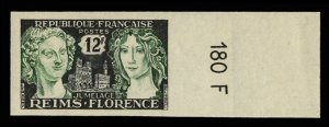 France, 1950-Present #796 (YT 1061) Cat€42, 1956 Reims and Florence, imperf...