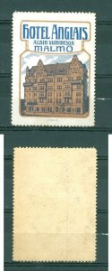 Sweden.  Poster Stamp. MNG. Hotel Anglais Malmo. Albin Gummeson. See Condition