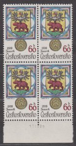 Czechoslovakia 1979 Scott 2241 MNH Block of 4 with date in blank sheet edge