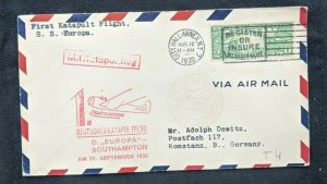 1930 New York Catapult Flight Air Mail Cover to Konstanz Germany SS Europa