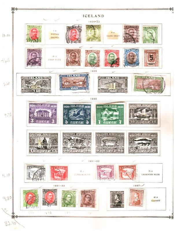 Collection, ICELAND Part A Scott Album Page, 1902/1948, Cat $233, Mint & Used