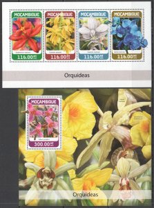 HM1310 2018 MOZAMBIQUE ORCHIDS FLORA FLOWERS #9489-2+BL1338 MNH