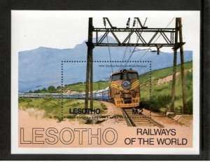 Lesotho 1984 - Trains Railroads - Souvenir Stamps Sheet - Scott #458 - MNH