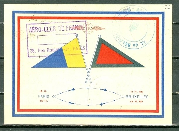 FRANCE-BELGIUM 1930 FIRST RETURN FLIGHT CARD + VIGNETTE...#C5 & #C1