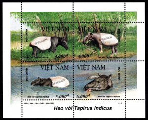 Vietnam 1995 Sc#2628 TAPIRUS INDICUS Sheetlet (4) SPECIMEN WWF w/Logo MNH