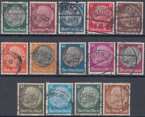 GERMANY Sc # 401-14.2 CPL USED SET of 14, HINDENBURG TYPE  of  1932