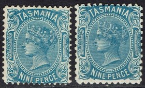 TASMANIA 1903 QV 9D WMK V/CROWN PERF 12½ AND PERF 11