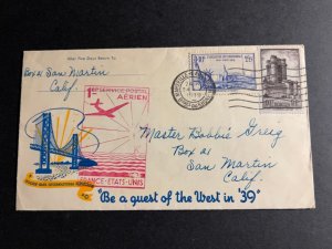 1939 USA Cover San Martin CA to San Martin CA via Marseille France Airmail