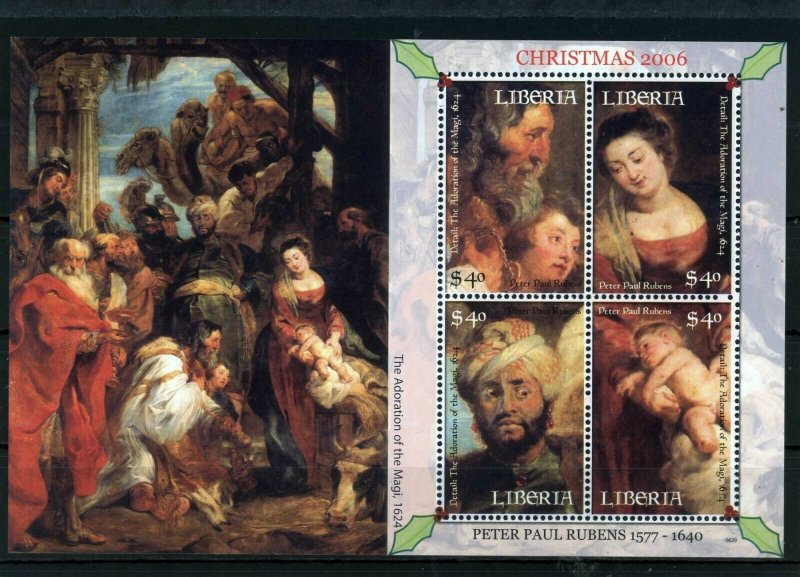 LIBERIA 2006 CHRISTMAS PAINTINGS BY RUBENS SHEET OF 4 STAMPS MNH 