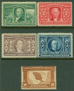 EDW1949SELL : USA 1904 Scott #323-27 Mint Original Gum. Small faults. Cat $325.