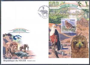 NIGER 2013 FAUNA OF AFRICA   BIRDS OF PREY    SOUVENIR SHEET FIRST DAY COVER