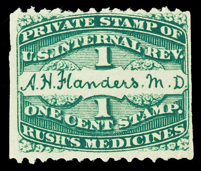 Scott RS87d 1878 1c A.H. Flanders Medicine Revenue on Wmkd Paper Fine Cat $3.25