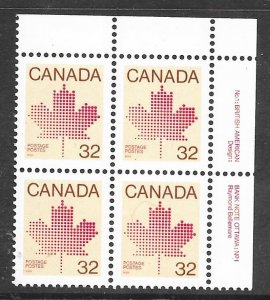 Canada 924: 32c Maple Leaf, plate block, MNH, VF