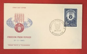 ZAYIX - 1963 India 372 FDC unaddressed - Freedom from Hunger UNFAO 112821SM26 