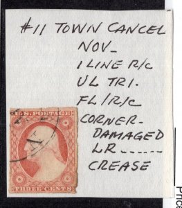 U.S. - 11 - Town cancel - 1 Line R/C - UL - Tr1 - used