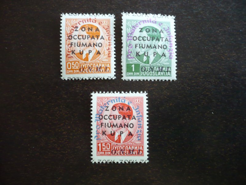 Stamps - Yugoslavia - Fiume-Kupa Zone - Mint Never Hinged Part Set of 3 Stamps