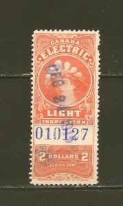 Canada Revenue Stamp FE14 Electric Light Effigy 1915 $2.00 Stamp Used