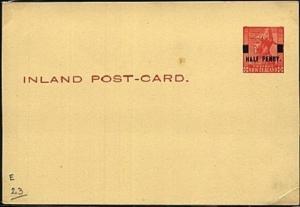 NEW ZEALAND GV 1d postcard optd HALF PENNY in black unused.................19460