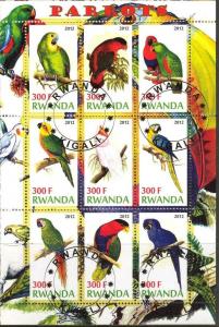 RWANDA SHEET USED BIRDS PARROTS