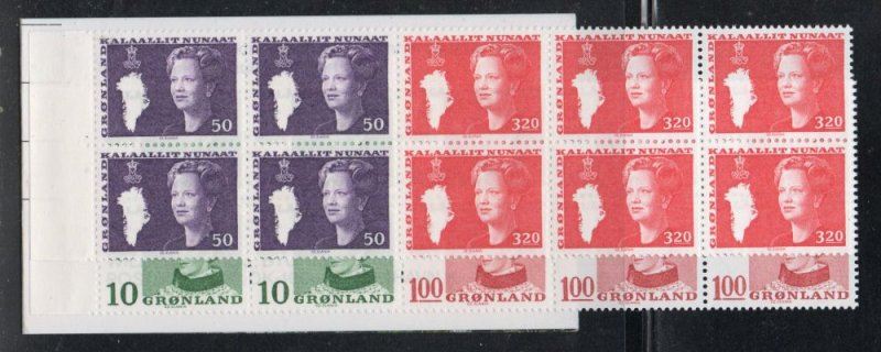 Greenland Sc 91a, 130a 1989 Queen stamp booklet panes in booklet mint NH