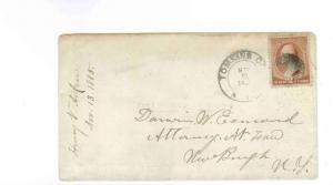 Tomkins Cove to Newburgh, New York 1885 cover, Double Circle Date Stamp